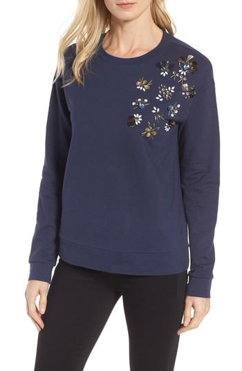 Women's Halogen Embellished Sweatshirt - Blue