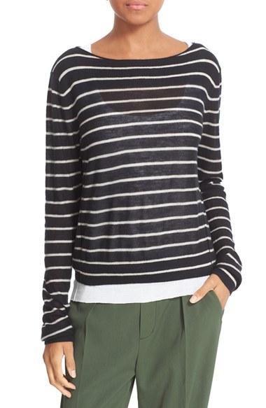 Women's Vince Stripe Lightweight Cashmere Sweater