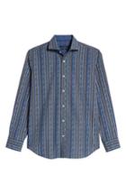Men's Bugatchi Classic Fit Print Stripe Sport Shirt - Blue