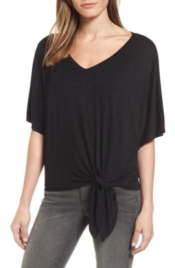 Women's Michael Stars Tie Front V-neck Tee, Size - Black