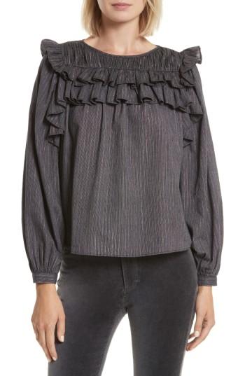 Women's La Vie Rebecca Taylor Ruffle Lurex Stripe Blouse - Grey
