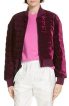 Women's Tibi Quilted Velvet Bomber Jacket, Size - Burgundy
