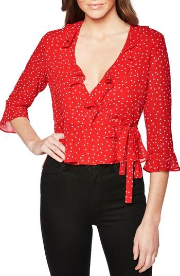 Women's Bardot Dot Wrap Top - Red