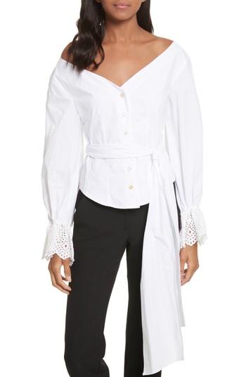 Women's Rebecca Taylor Eyelet Sleeve Poplin Top - White