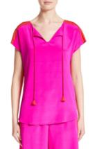 Women's St. John Collection Stretch Silk & Jersey Tassel Blouse - Pink