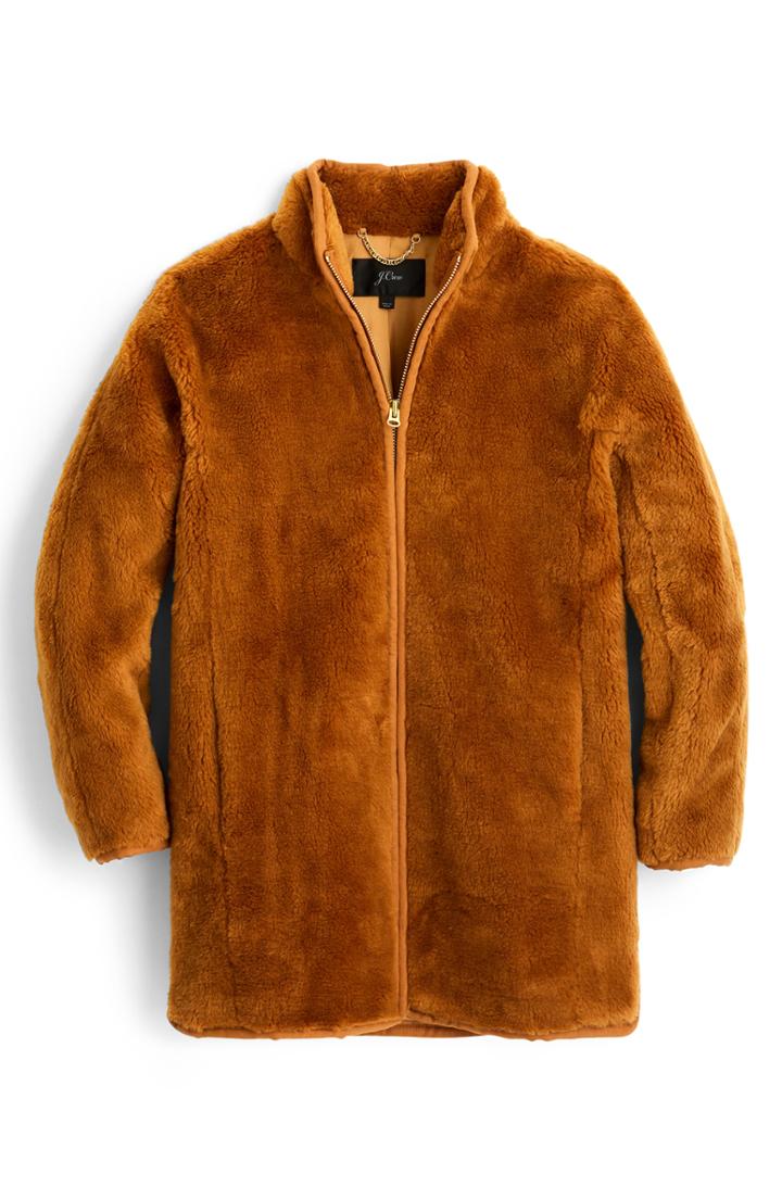 Women's J.crew Zip-up Teddy Coat - Brown