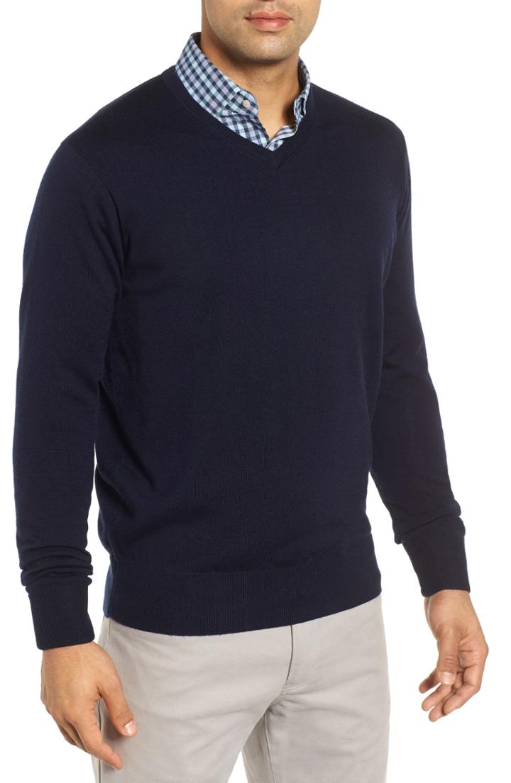 Men's Peter Millar Wool & Silk V-neck Sweater, Size - Blue