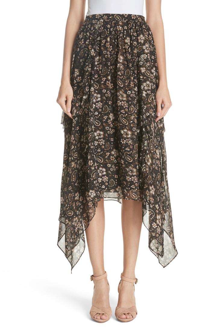 Women's Ulla Johnson Torri Handkerchief Hem Paisley Silk Skirt