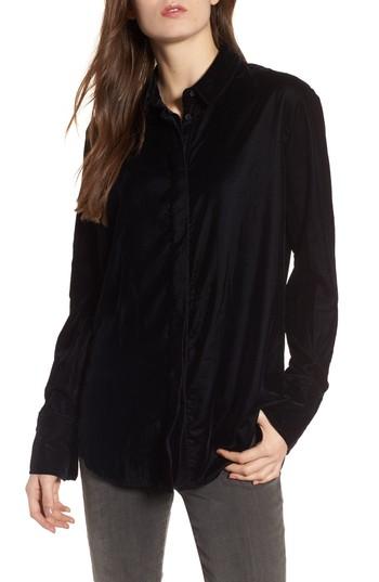 Women's Treasure & Bond Velvet Boyfriend Shirt, Size - Black