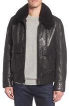 Men's Andrew Marc 3614 Leather Jacket With Genuine Lamb Shearling Collar - Black