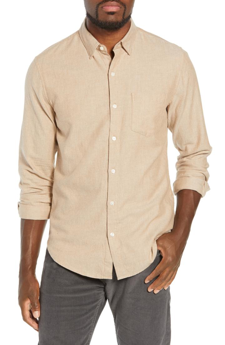 Men's Bonobos Slim Fit Brushed Twill Sport Shirt, Size R - Beige