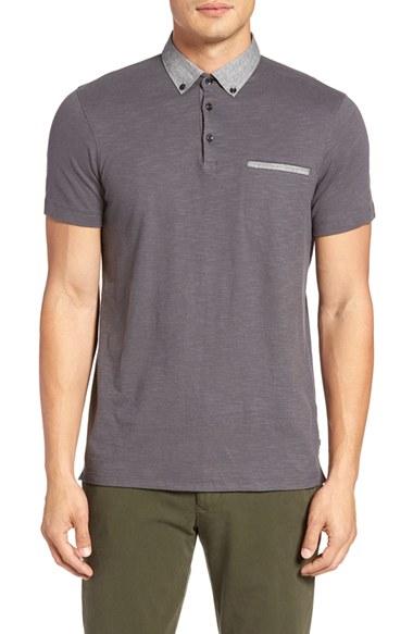 Men's Good Man Brand Woven Collar Slub Jersey Polo - Grey