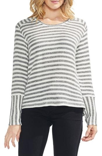 Women's Vince Camuto Mixed Media Pique Bar Stripe Sweater - Black