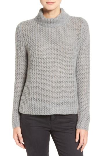 Women's Halogen Stitch Detail Cashmere Mock Neck Sweater - Grey