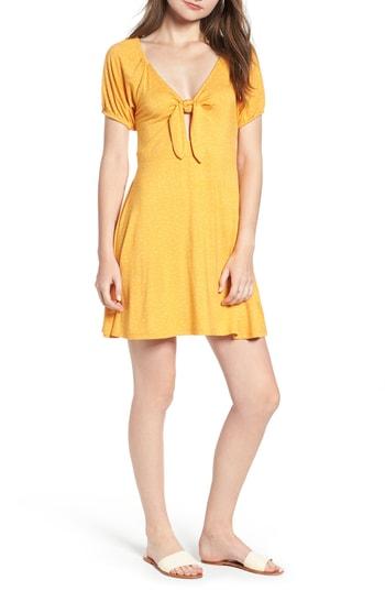 Women's Love, Fire Print Keyhole Skater Dress - Yellow