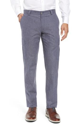 Men's Hickey Freeman Flat Front Stretch Cotton & Linen Cargo Trousers R - Blue
