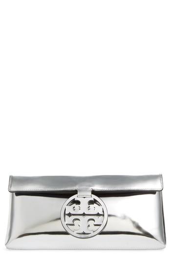 Tory Burch Miller Mirror Leather Clutch - Metallic