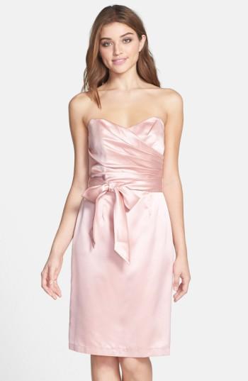 Women's Dessy Collection Cross Draped Strapless Satin Sheath Dress
