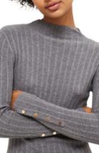 Women's Topshop Snap Sleeve Ribbed Sweater Us (fits Like 0) - Grey