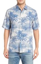 Men's Tommy Bahama Lindos Palms Silk Camp Shirt, Size - Blue