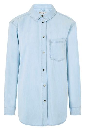 Women's Topshop Drake Oversize Denim Shirt Us (fits Like 2-4) - Blue