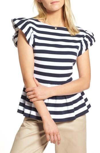Women's 1901 Stripe Knit Peplum Top - Blue