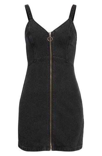 Women's Topshop Sleeveless Front Zip Denim Dress Us (fits Like 0-2) - Black