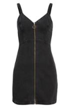 Women's Topshop Sleeveless Front Zip Denim Dress Us (fits Like 0-2) - Black