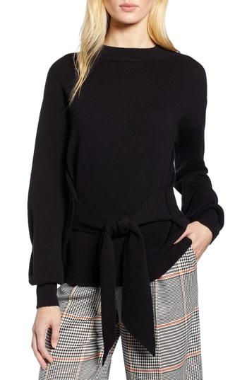Women's Halogen X Atlantic-pacific Wool And Cashmere Blend Tie Sweater - Black
