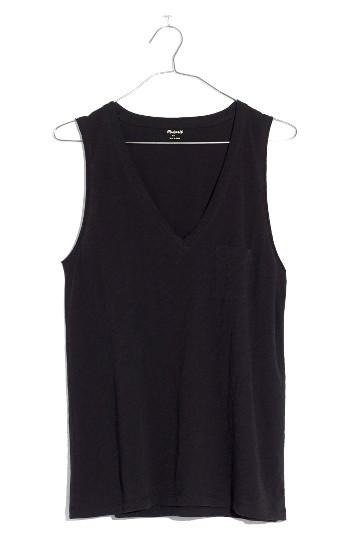 Women's Madewell Whisper Cotton V-neck Tank, Size - Black