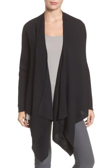 Women's Eileen Fisher Drape Front Wool Cardigan - Black