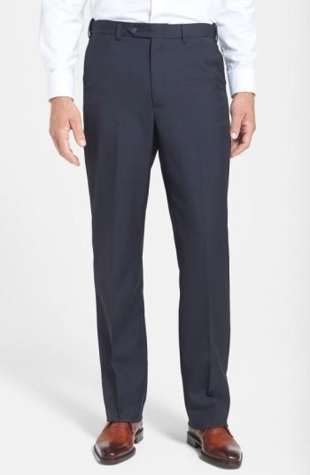 Men's Berle Self Sizer Waist Tropical Weight Flat Front Trousers X Unhemmed - Blue