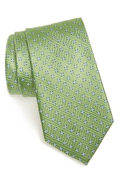 Men's Nordstrom Men's Shop Grid Silk Tie, Size - Green