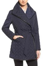 Women's Cole Haan Signature Water Resistant Quilted Wrap Coat - Blue