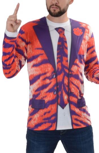 Men's Faux Real College Sports Suit & Tie Costume T-shirt - Orange