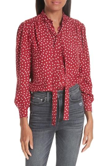 Women's Rebecca Taylor Heart Print Silk Tie Neck Top - Burgundy