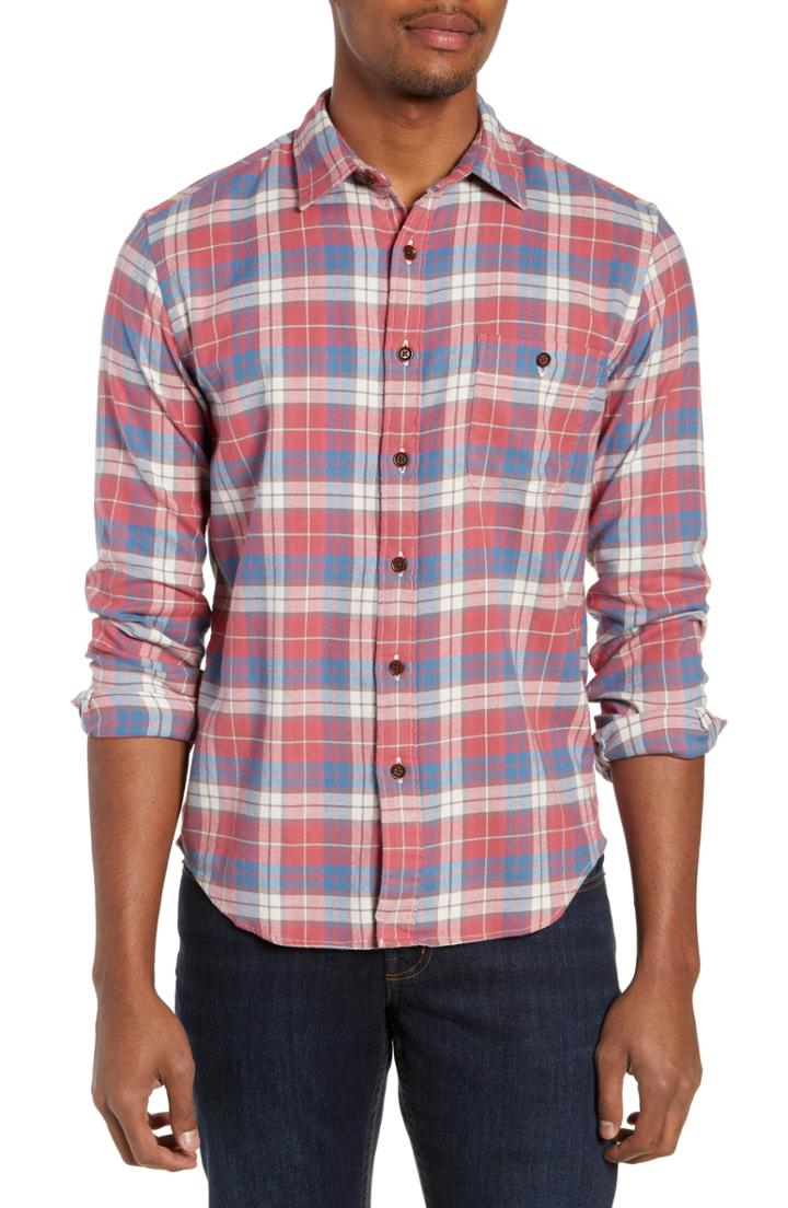 Men's Faherty Seaview Stretch Flannel Shirt, Size - Red