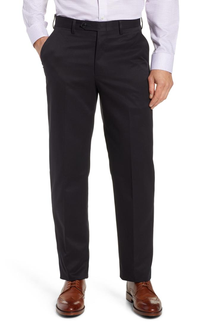 Men's Berle Classic Fit Flat Front Microfiber Performance Trousers - Black