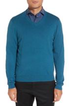 Men's Nordstrom Men's Shop Cotton & Cashmere V-neck Sweater, Size - Blue/green