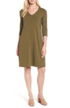 Women's Eileen Fisher Stretch Organic Cotton Jersey Shift Dress, Size - Green