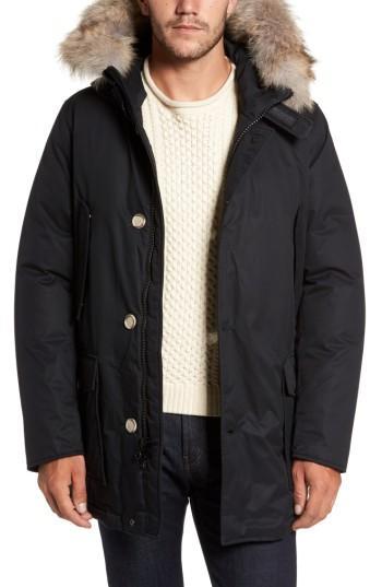 Men's Woolrich John Rich & Bros. Laminated Cotton Down Parka With Genuine Coyote Fur Trim - Black