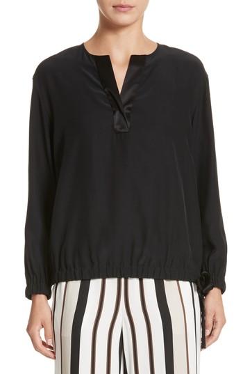 Women's Lafayette 148 New York Joan Tie Hem Silk Blouse, Size - Black