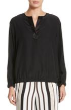 Women's Lafayette 148 New York Joan Tie Hem Silk Blouse, Size - Black