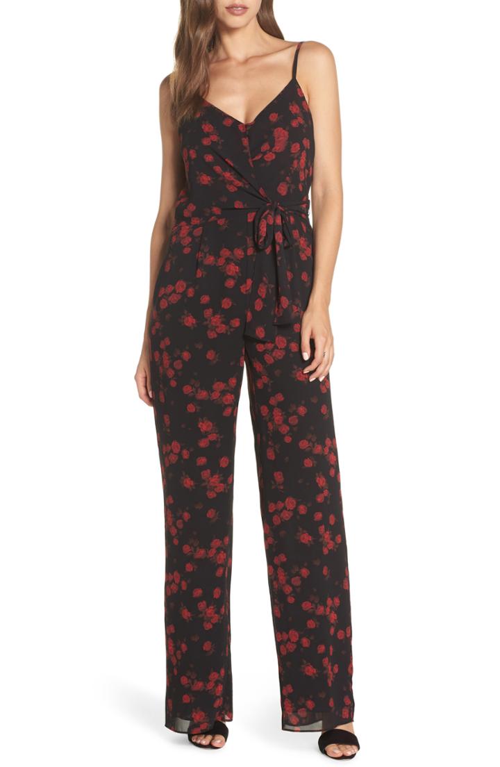 Women's Harlyn Plunge Neck Tie Waist Jumpsuit, Size - Black
