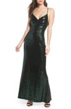 Women's Morgan & Co. Keyhole Back Sequin Gown /8 - Green