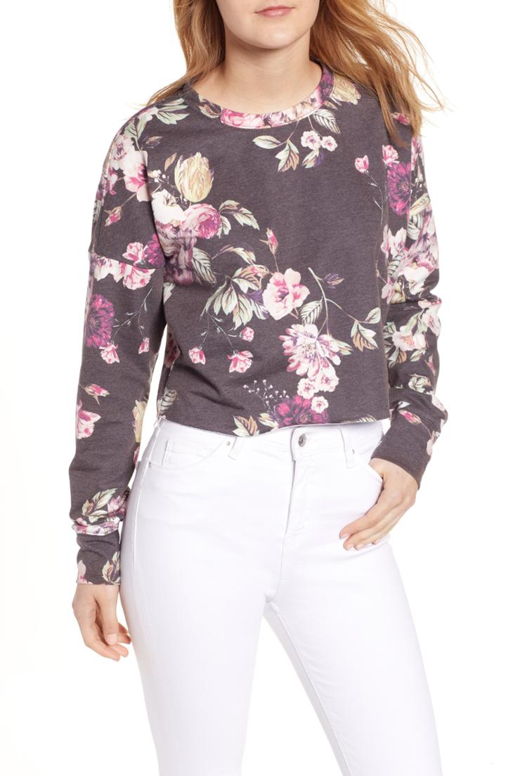 Women's Bp. Floral Print Crop Sweatshirt, Size - Blue