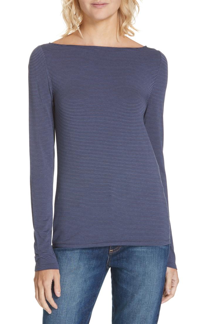Women's Nordstrom Signature Stripe Bateau Neck Long Sleeve Tee - Blue