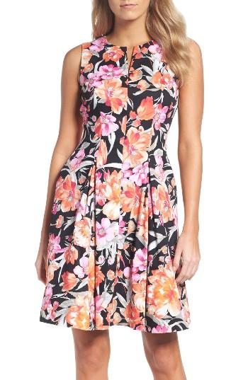 Women's Chetta B Floral Fit & Flare Dress - Black