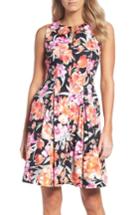 Women's Chetta B Floral Fit & Flare Dress - Black