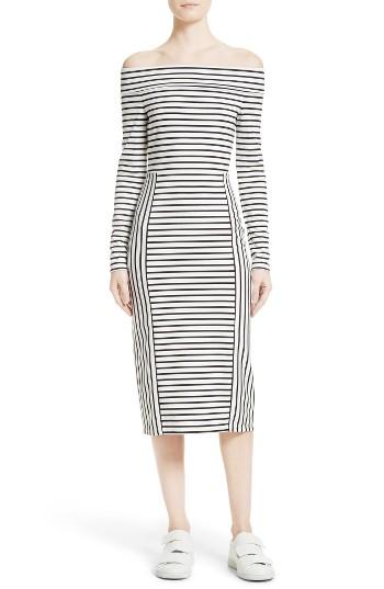 Women's 10 Crosby Derek Lam Stripe Off The Shoulder Midi Dress, Size - Black